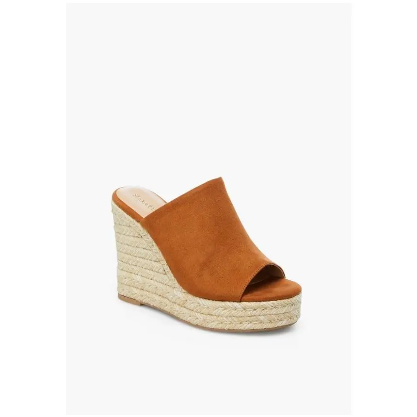 JUST FAB Women Mule Wedge Espadrille Sandal Faux-Suede Wedge Mules 4.5" Heel, Summer Ready Slides, Wedge Sandals, Wedge Heels For Women