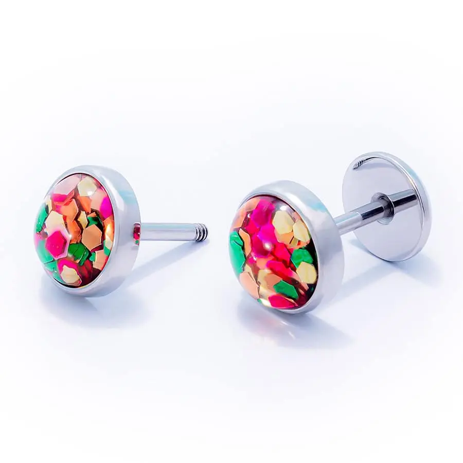 COMFY EARRINGS Funfetti Earrings with Colorful Glitter in Resin 316L Surgical Grade Stainless Steel 18 Gauge Posts 6.0 mm Length Comfortable and Stylish