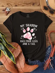 2025New Letter-Dog Paw Printed T-Shirt: Cotton Breathable Washable, Cute Dog Paw Pattern, Fit for Commute/Outings