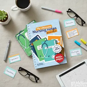 Nursing School Handwritten Notes Notebook Bundle - 400+ Pages by RN, Concise, Comprehensive, Designed for Nursing Student Success