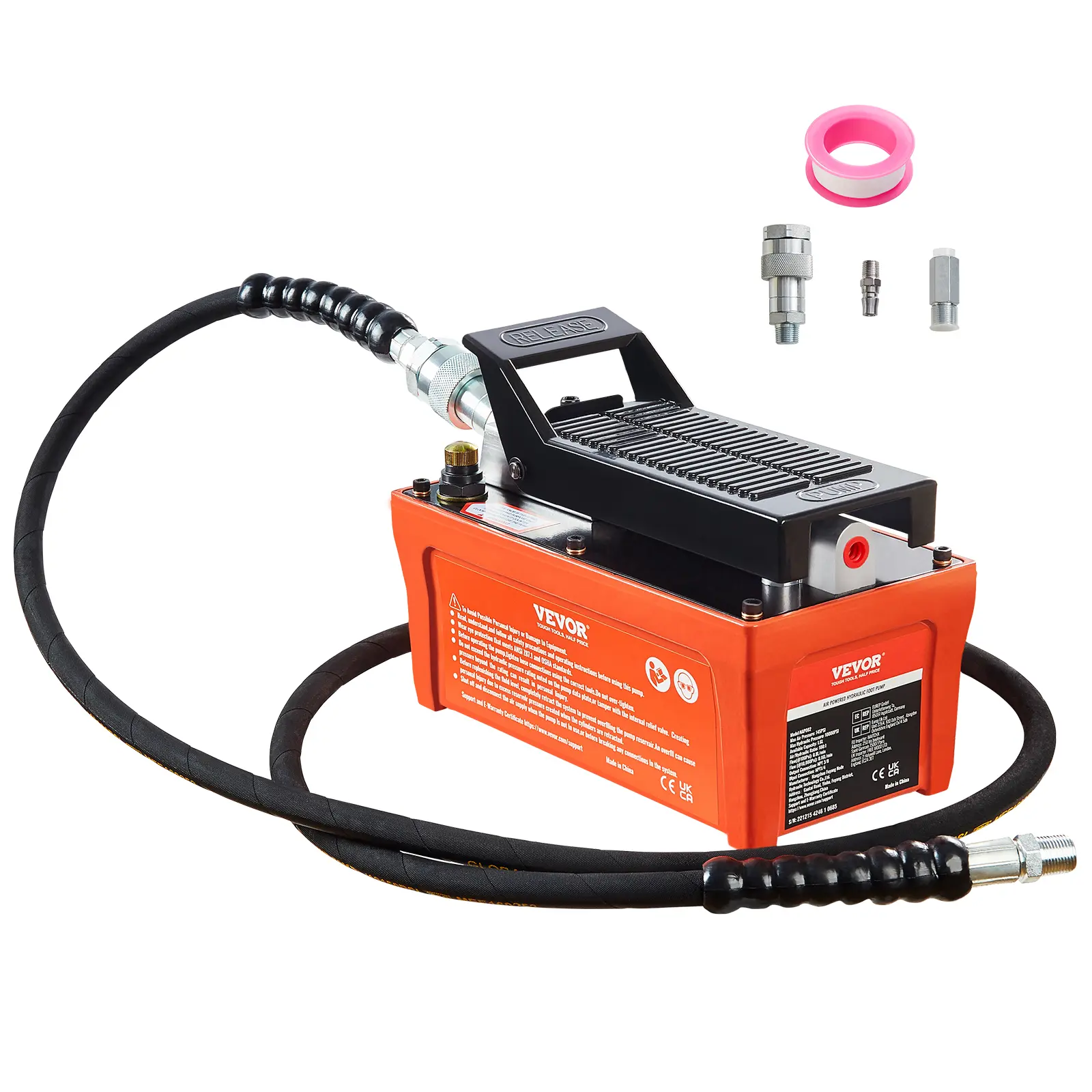 【Summerfinds】VEVOR Air Hydraulic Pump - 10,000 PSI, 1/2 Gal Reservoir, NPT 3/8" Outlet, NPT 1/4" Inlet, 6.6 ft Pipe, Foot Treadle Frees Hands for Control, Compact, Heavy Duty, Non-Slip Shock-Proof Aluminum Tools and Gadgets for Auto Body Frame Machines