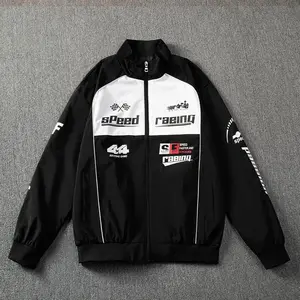 Lightweight Jacket Men Casual Jacket Stand Collar Street Style Racing Jacket Men Durable Fabric Letter Pattern Everyday Wear Sports Travel Spring Summer Men's Casual cool Jackets night Coats Pockets  windbreaker  jackets  zip up