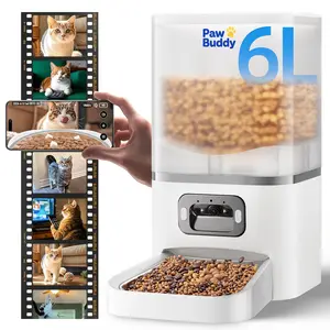 Automatic Pet Feeder with Full HD 2MP Camera 6L Food Dispenser - 5G WiFi Smart APP Control, SD Card Slot, 10s Voice Recorder, Anti-Clog & Dual Power Supply, Detachable Easy-Clean Tank/Bowl, Timed Portion Control for Cats, Dogs Stainless Steel Bowls
