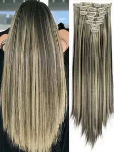 7 Piece Clip-On 18-32inch Hair Extensions 's Women Synthetic Hair Extensions Thick Clip-On Natural Black Hair Extensions