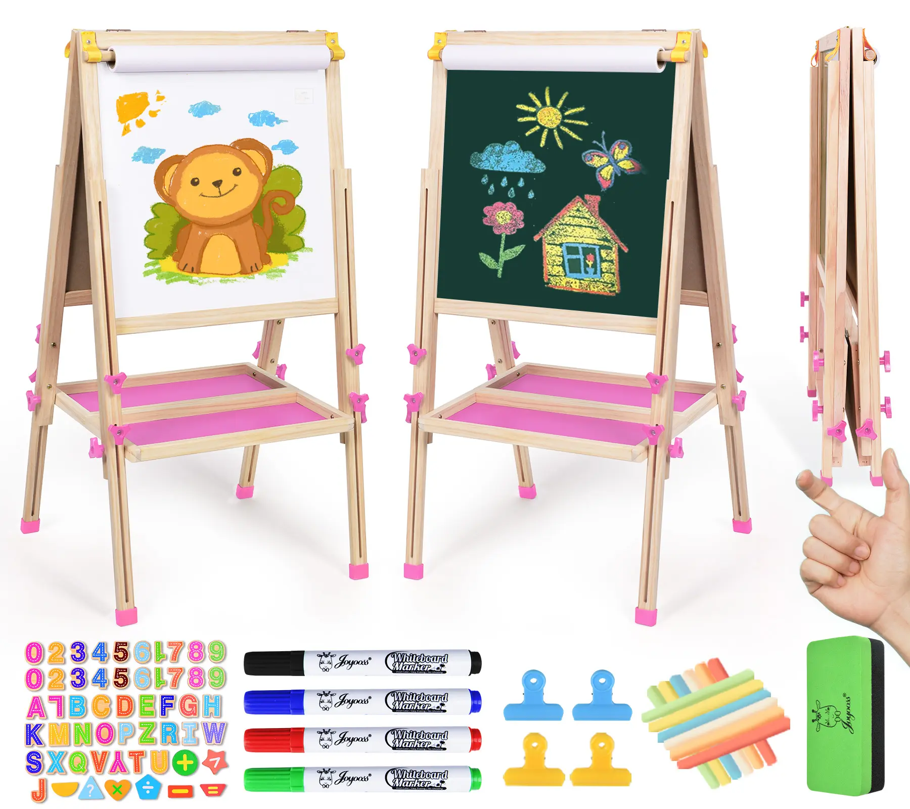 Joyooss Kids Easel Wooden Double-Sided with Paper Roll Joyooss 108 PINK