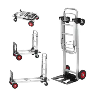 【FathersDayGift】VEVOR Aluminum Folding Hand Truck, 2 in 1 Design Max 800 lbs Capacity, Heavy Duty Industrial Collapsible cart, Dolly Cart with Rubber Wheels for Transport and Moving in Warehouse, Supermarket, Garden