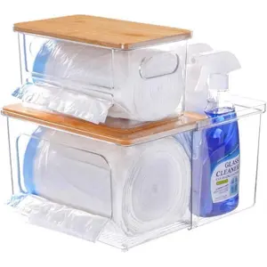 Trash Bag Dispenser Holder - 3 in 1 Acrylic Plastic Garbage Bag Pantry Organizer, Clear Large Laundry Pods Container with Lid, Stackable Under Sink Kitchen Laundry Room Organization and Storage