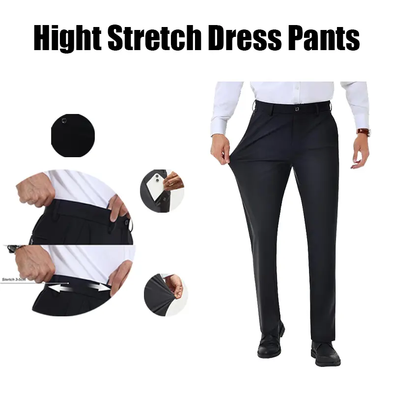 Alimens&Gentle Men's Stretch Dress Pants No Iron Golf Pants Expandable Waist Flat Front Business Casual Formal  Pants