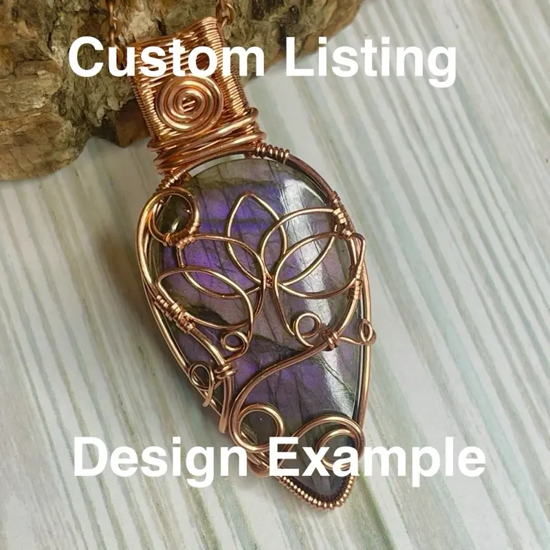 Handmade Copper Wire "Lotus Energy" Pendant with Necklace - Unique Design Pendant, Spiritual Jewelry for Adults, Boho Witchy Necklace with Labradorite Crystal for Casual Wear