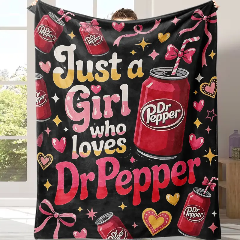 Flash Sale! Dr. Pepper Retro Cool Vibe American Style Flannel Slogan Print Blanket - Cozy Throw, Weighted Nap Blanket, Classic Decor Piece, Ideal Gift for Loved Ones, Suitable for Office, Sofa, Travel Use, Cozy Throw Blanket