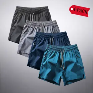 4 packs Men's Plain Solid Color Drawstring Pocket Shorts, Mens Clothing, Athleisure Casual Elastic Waist Pockets Shorts for Summer Breathable Men's Athletic Bottoms for Daily Wear,Summer Shorts SpringStatements
