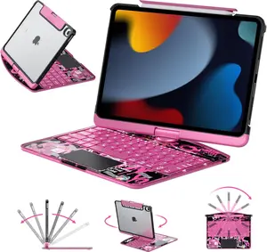 NAIDUN Latest 360 Swivel Keyboard with Y2K style tranparent case for iPad Tablet Accessories ipad case Pink