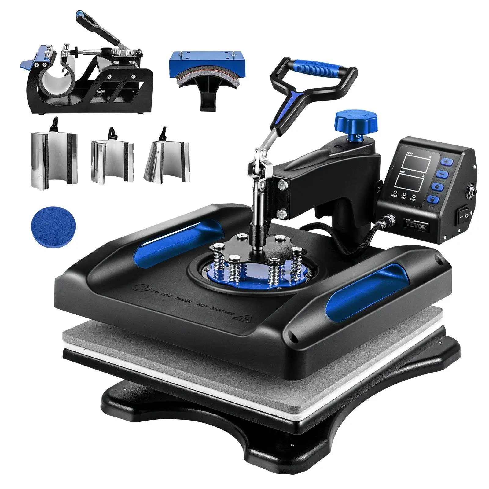 【Backtoschool】VEVOR Heat Press Machine 8 in 1 Heat Press Sublimation Machine 360° Rotation Swing Away 8 in 1 Shirt Printing Machine Dual-Tube Heating for DIY T-Shirts Cap & Mugs Blue