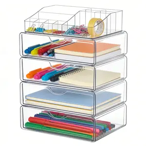 【2 Set】Vtopmart Clear Makeup Organizer with Drawer for Dresser, Countertop & Bathroom Vanity Cosmetic Storage for Lipstick Brush Skincare Organizing Tools Boxes