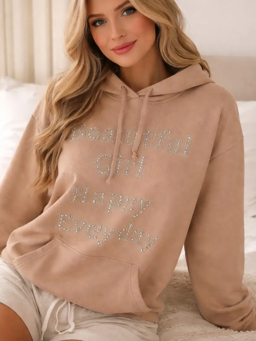 Beautiful Girl Rhinestone Hoodie - Soft Breathable Fabric with Rhinestone Embellishments for Comfortable Casual Wear