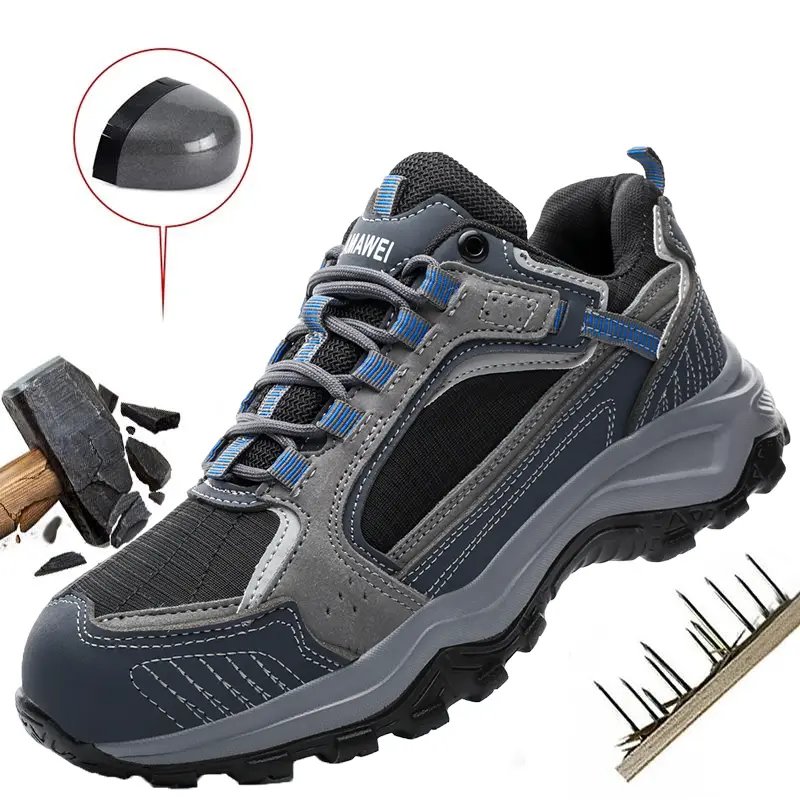 Fashion Men's Work Sneakers Industrial Protective Safety Shoes with Anti-smash & Puncture-proof Steel Toe Slip-resistant Work Hiking Boots for Outdoor Construction Roof Work and Daily Wear