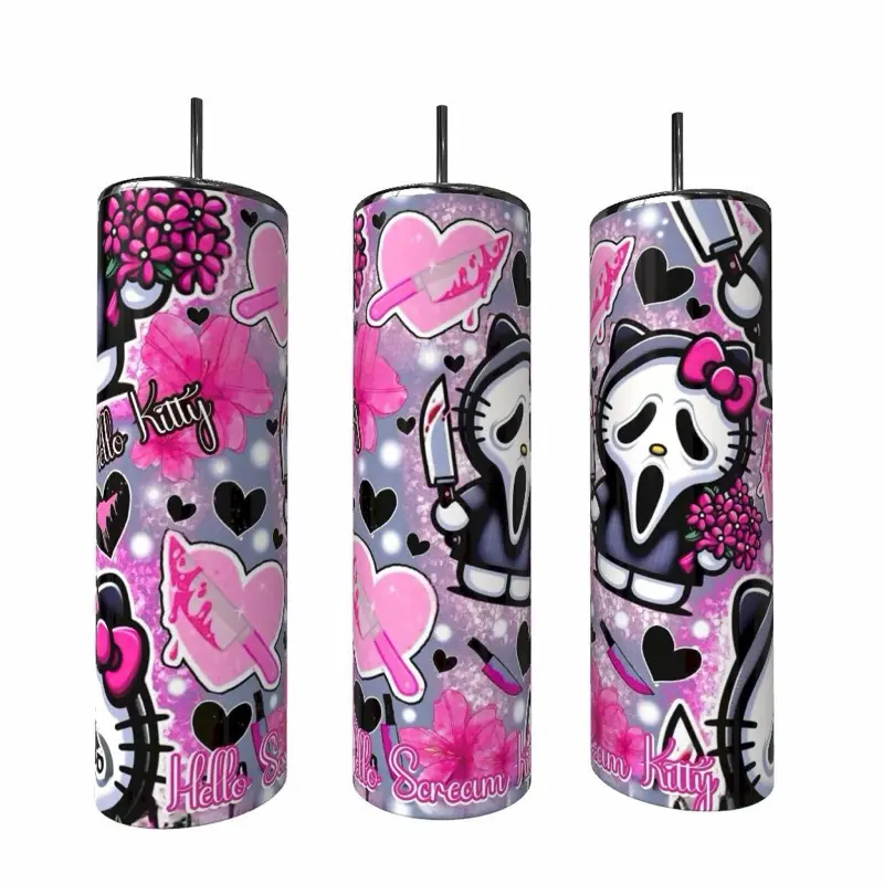 Faux Glitter Pink Scream Kitty Tumbler