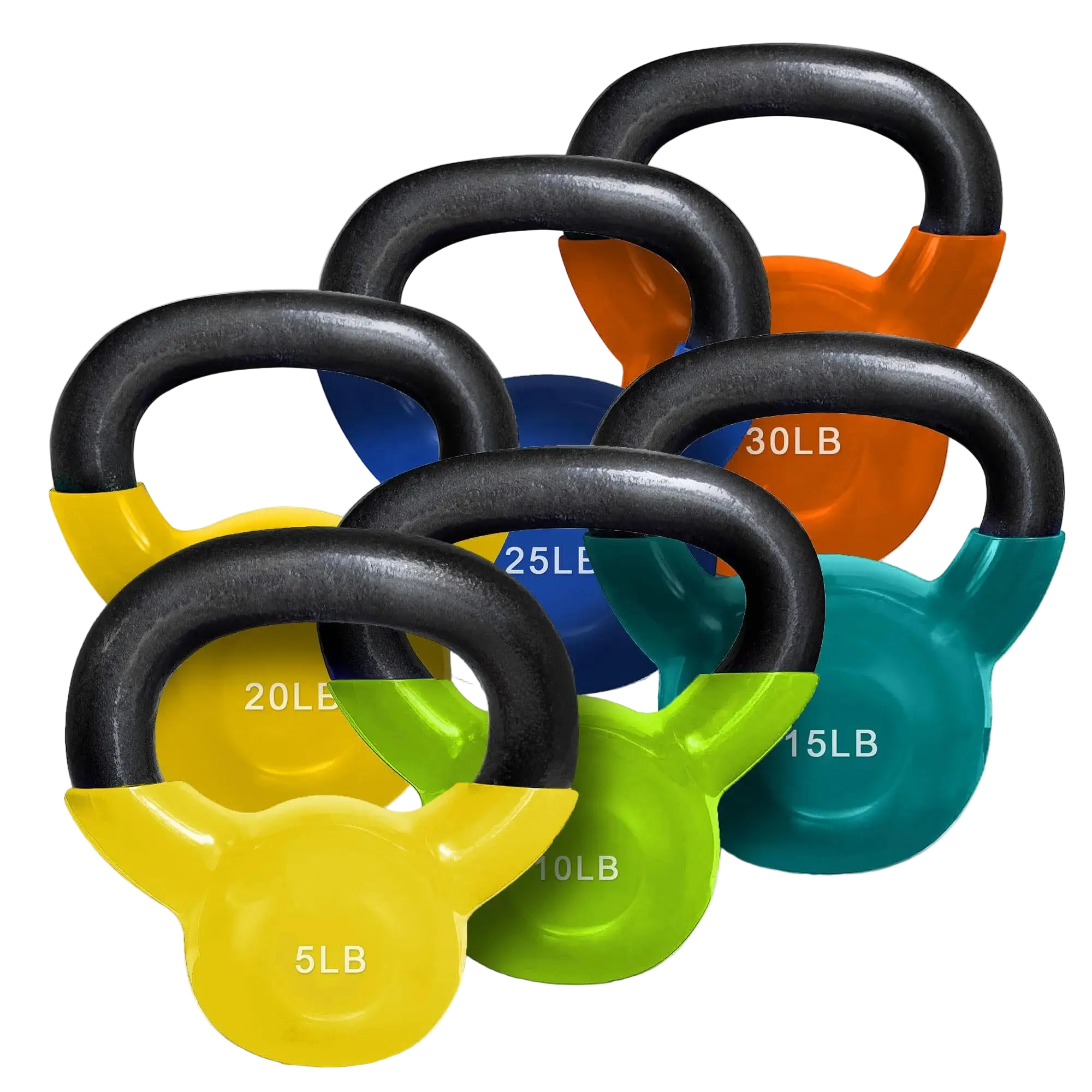 French Fitness Vinyl Kettlebell Set - 5-30 lbs (New), Home Gym Weight Training Equipment for Workout