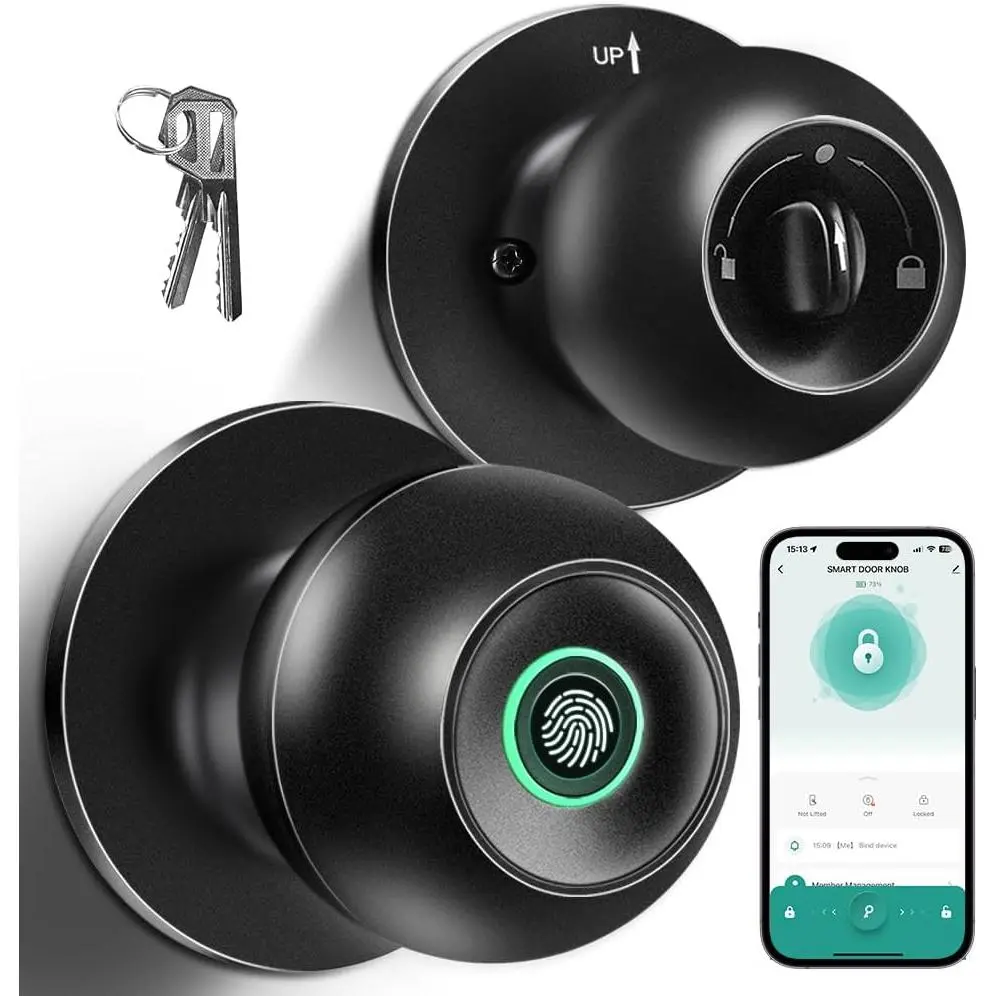 Father's Day gift Fingerprint Door Lock, Smart Fingerprint Door Knob with Lock, Biometric Door Locks with App Control & Key, Keyless Thumbprint Entry Door Locks for Bedroom, Front Door, Home, Apartment