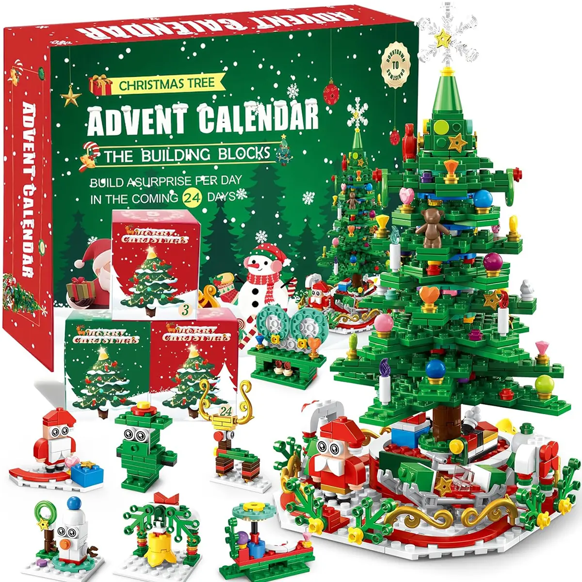 2026 Building Blocks Advent Calendar - 24-Pack Mini Jigsaw Puzzle Toys, Safe Plastics Reindeer Themed Kits for Kids-Adults, Holiday Cheer Tradition Countdown Creative Assembly Toys, Vibrant, 6–8 Years, Brick Kit, Diy Building Block