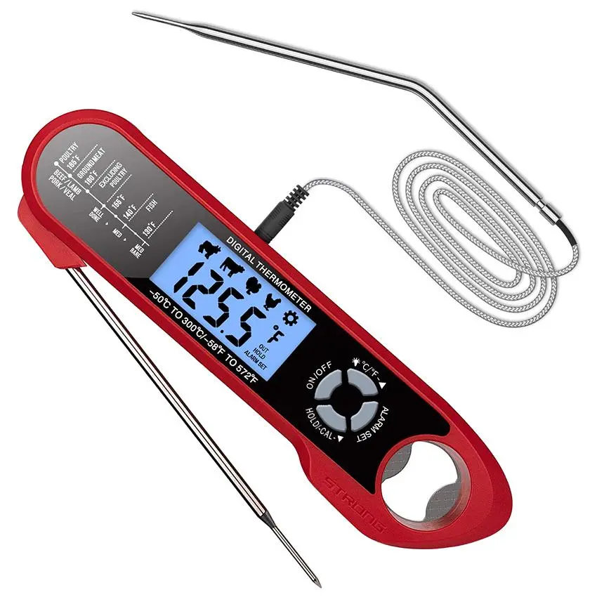 2-in-1 Dual Probe Wired Digital Instant Read Meat Thermometer, Waterproof, Backlight, Magnetic Design, Foldable Probe, Food Temperature Thermometer, Food Cooking Thermometer for Kitchen, Frying, Grilling, BBQ & Turkey, Kitchen Gadgets
