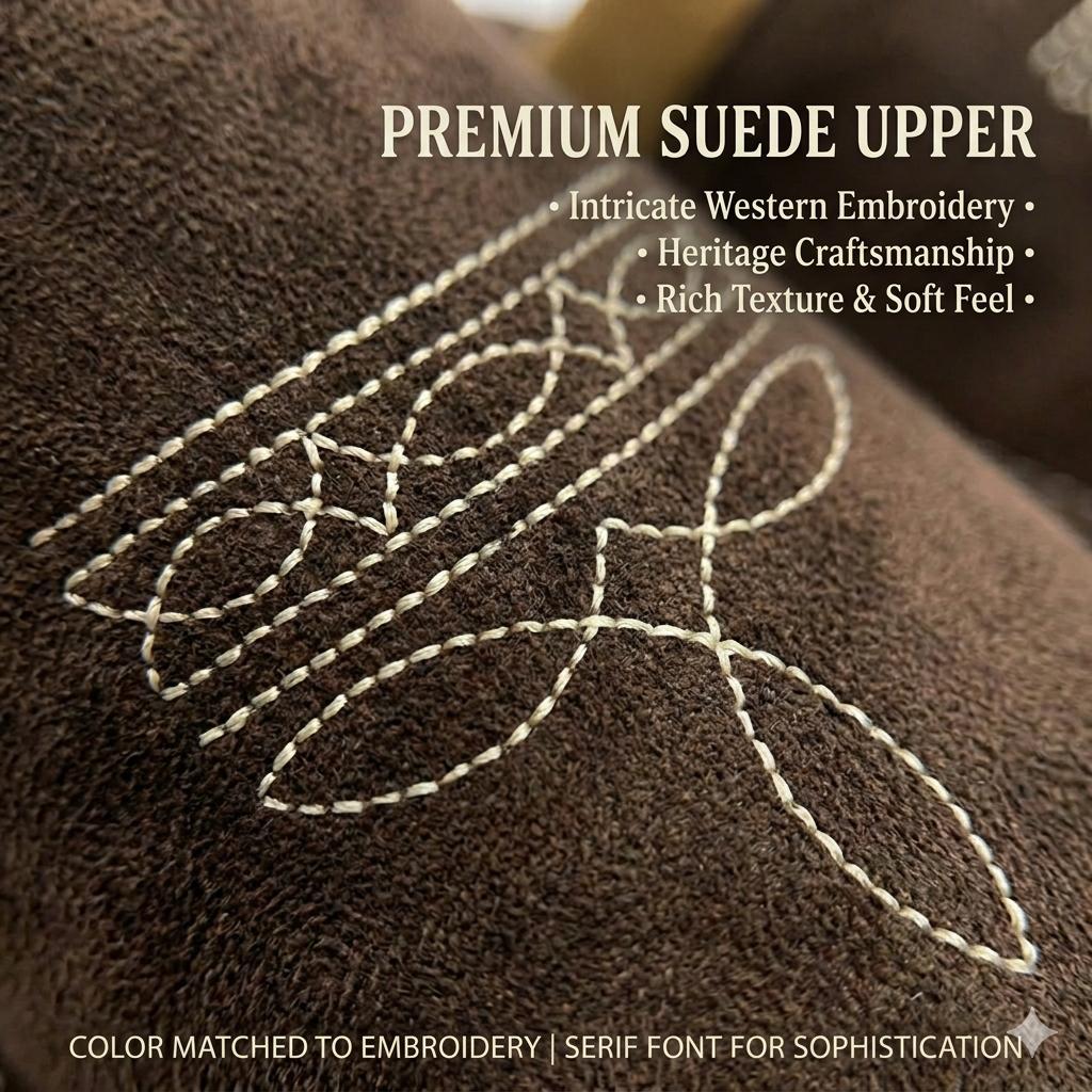 All Season Cowboy Boot Stitch Suede Leather Slippers with Square Toe Comfy House Shoes for Unisex Indoor Outdoor