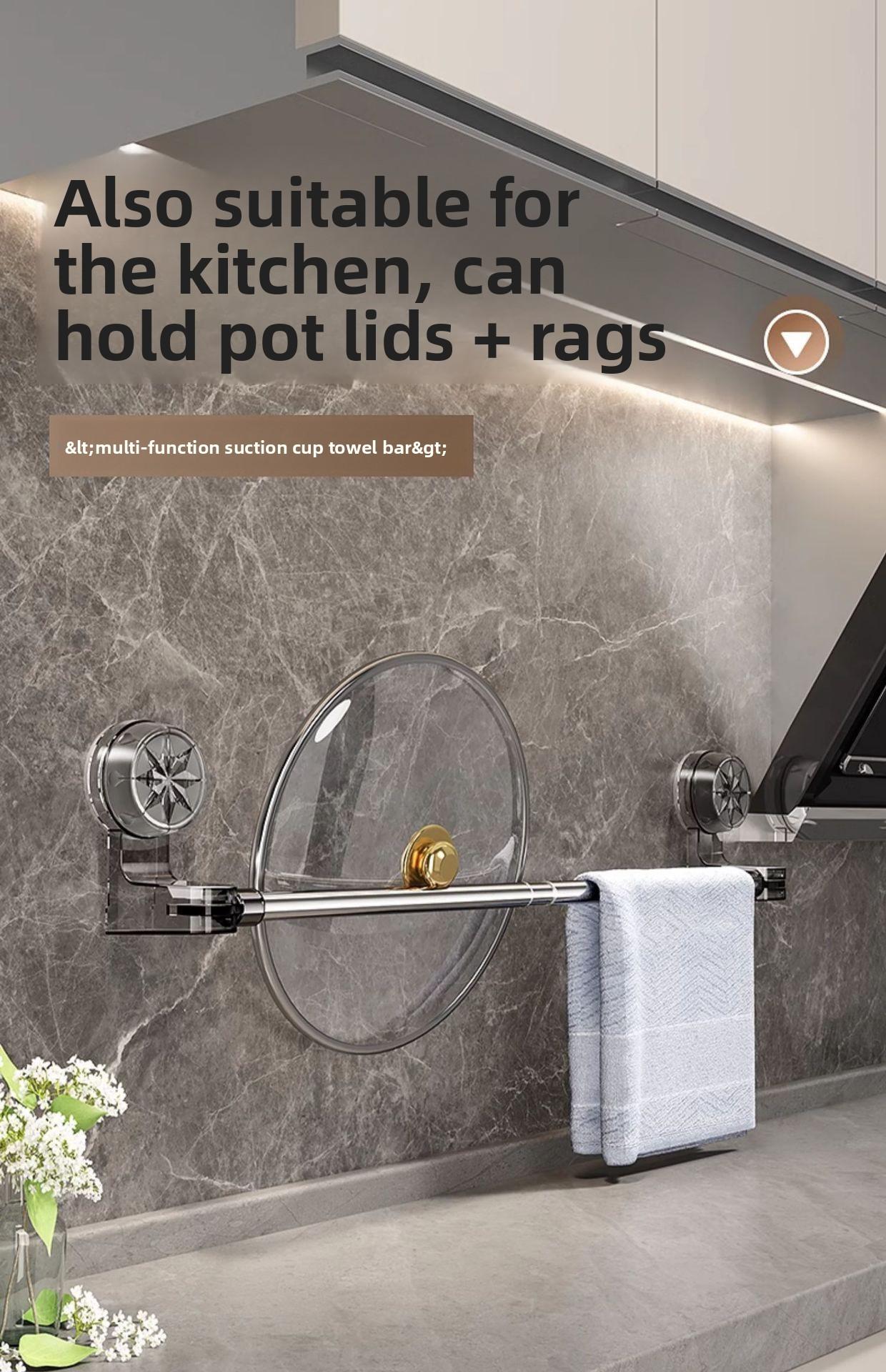 Stainless Steel Suction Cup Towel Rack No-Drill Adjustable Bathroom Kitchen Storage Shelf Toilet Bath Slipper Rack Shower Curtain Rod