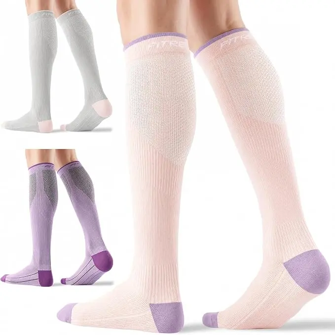 FITRELL Women's & Men's 3 Pairs Knee-High Compression Socks - 20-30mmHg, Circulation Aid, Polyamide Mix Spandex Blend, Mesh Panels