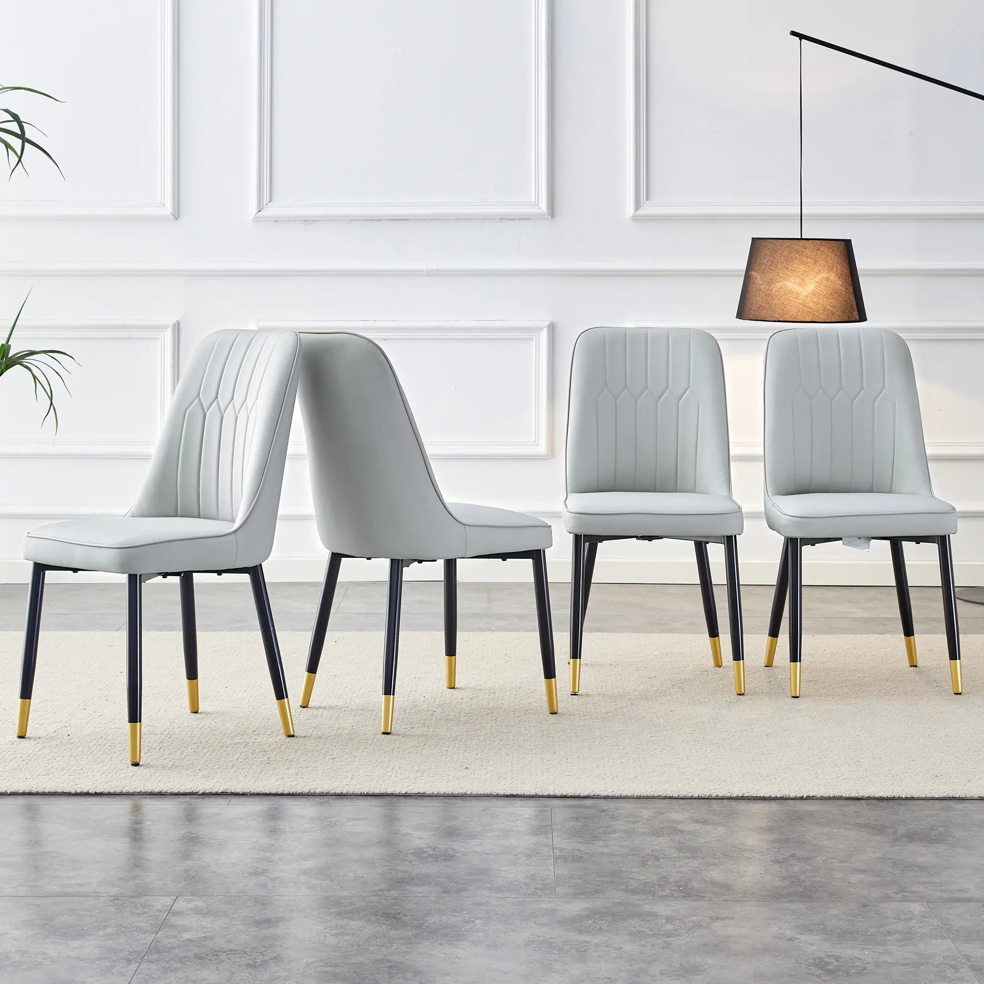 MUUOKY Modern PU Leather Dining Chairs - 4-Chair Set Ready, Light Gray Thick Sponge-Padded Seat, Black Metal Legs, Sturdy Supportive Backrest, Indoor Kitchen Use (Weekly Picks)