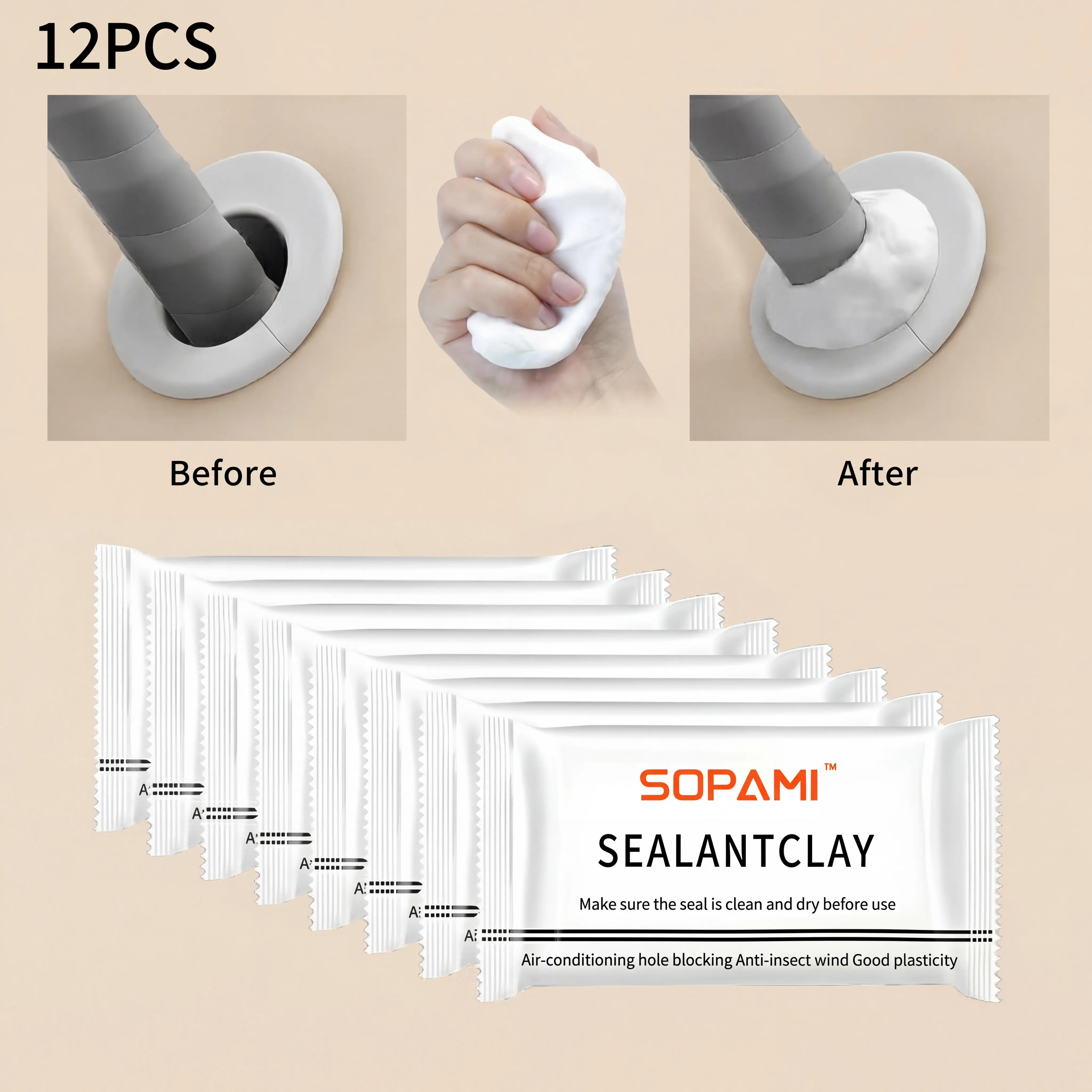 12-Pack White Waterproof Repair Putty - Anti-Leak Caulking, Wall Hole Filler for Drain Pipes, Home Improvement Sealing Clay