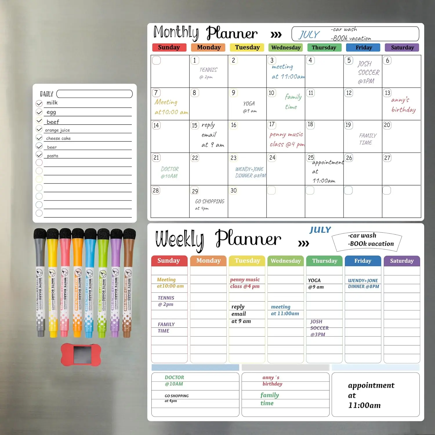 Magnetic Dry Erase Calendar Whiteboard, 1 Set Including Monthly, Weekly, and Daily Planning Calendar & 8 Markers & Eraser, Magnetic Erasable Chalkboard Set for Home Office tiktokshopbacktoschool