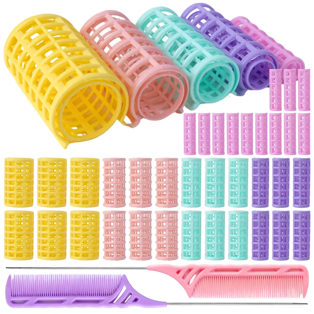 38Pieces Plastic Hair Roller 5 Sizes Curlers Self Grip No Heat Rollers with 2 Pieces Steel Pintail Combs for Short Long Hair Salon Barber Hairdressing Styling Tools(Bright Colors)