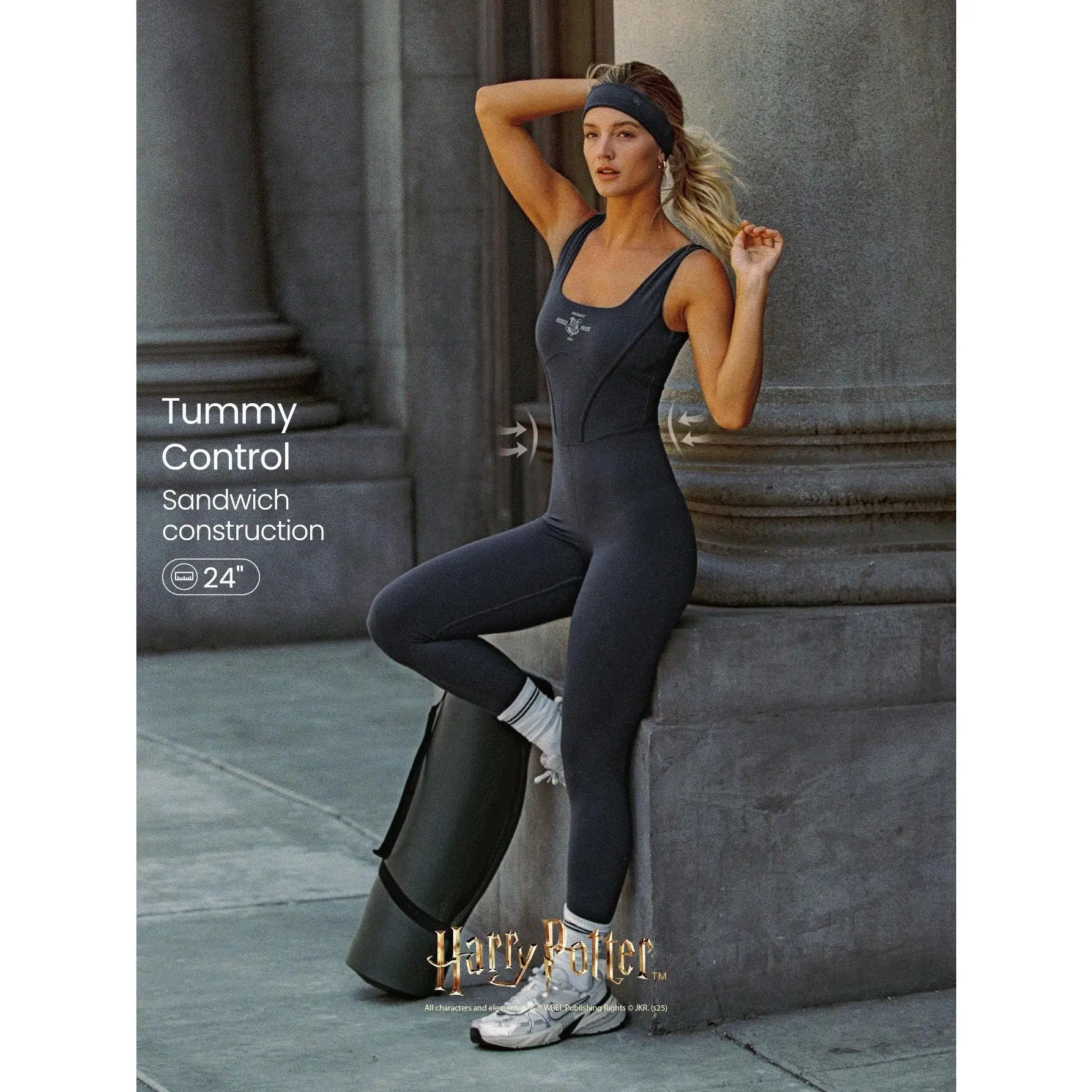 GLOWMODE X Harry Potter  24" FeatherFit™ Sweat-Wicking Soft Stretchy Tummy Control Open U-Back Graphic Bodysuit Onesie Low-Impact Yoga Pilates Barre Studio Daily Casual Wear