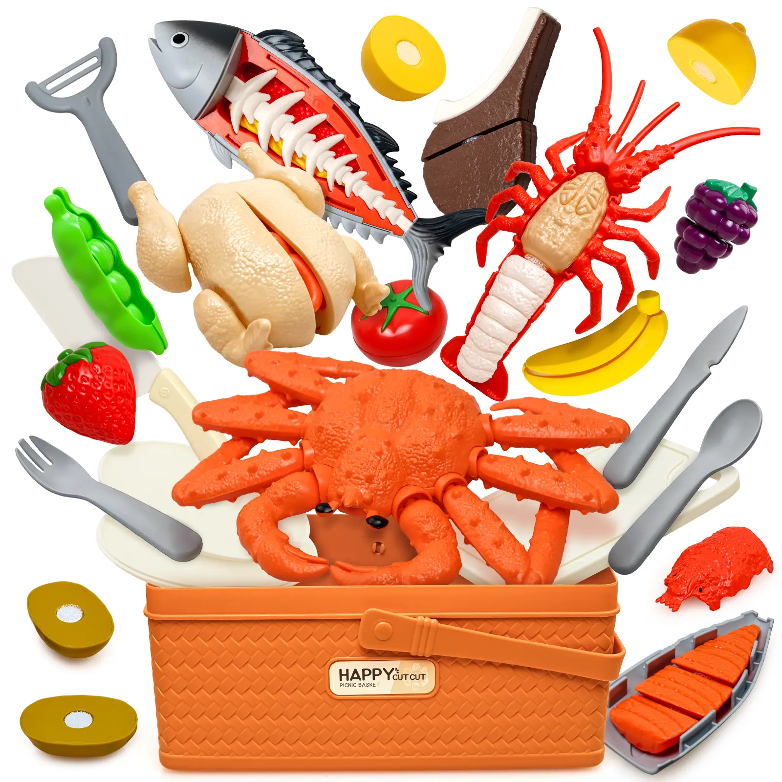 Cut & Play Food Toy Set for Kids, Picnic and Kitchen Pretend Play Toys