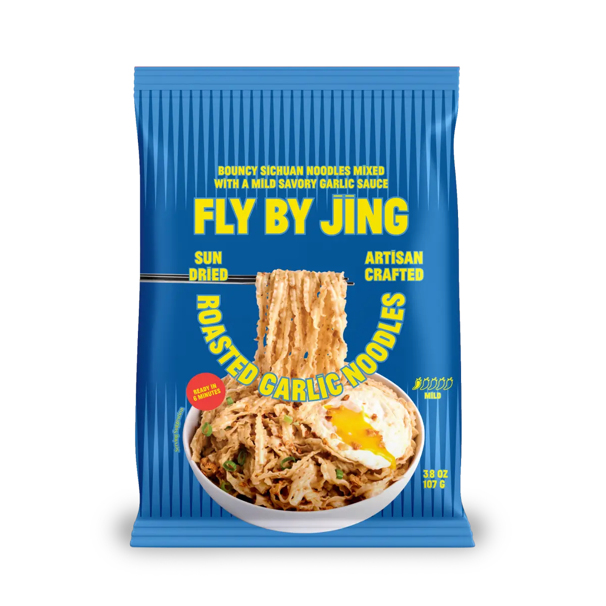 Fly By Jing Roasted Garlic Instant Noodles 6 Pack - Not Spicy, Umami-rich, High Protein, Vegan & Non-GMO