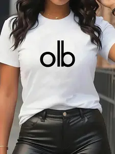 Women's Summer Casual Printed T-Shirt, Fitted Knit Fabric, Moderate Thickness, Plain Pattern, No Sensitive Goods Type, Made in China