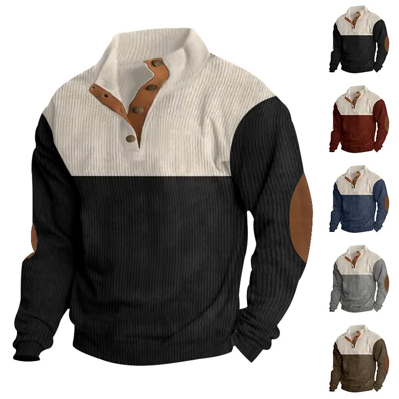 New Men’s Spring/Autumn Outdoor Casual Half-Zip Stand-Collar Jacket, Fashion Color-Block Pullover Henley Shirt, Knit Sweater for Everyday Wear Knitwear Tops Long Sleeve sweater