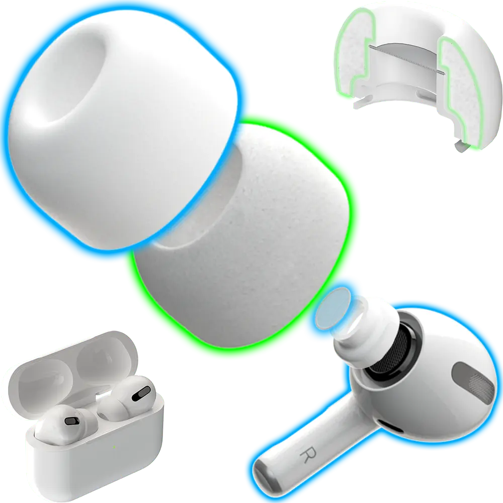 AirFoams Pro Active 2.0 Ear Tips for AirPods Pro & Pro 2 - Durable Silicone Shield, Memory Foam Protection, Ultra Comfortable, Easy to Clean, Patent Pending
