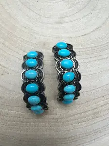 Large Western Faux Turquoise Hoop Earrings - 2 inch hoop
