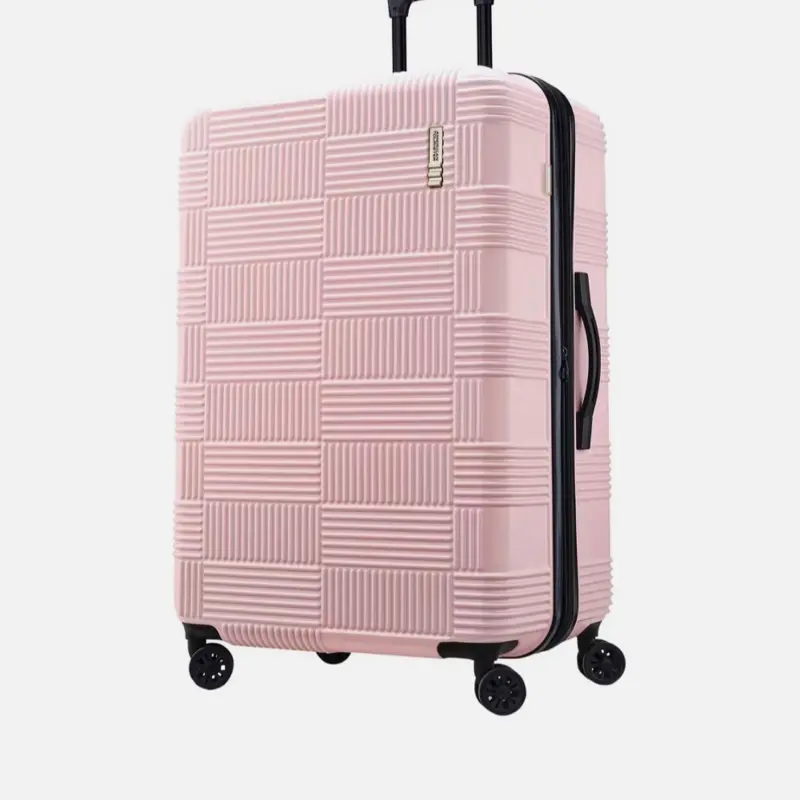American Tourister Large Checked Luggage Suitcase 28" Hardside Spinner 8-Wheel baby pink