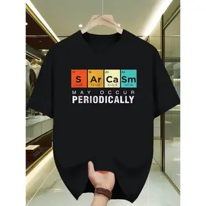 Men's Science Humor Periodic Table Graphic T-Shirt - Slight Stretch Knit Fabric, All-Season Comfort Crew Neck Tee with "Sarcasm" Element Design for Gym, Casual & Casual Attire - Funny Chemistry Apparel for Adults