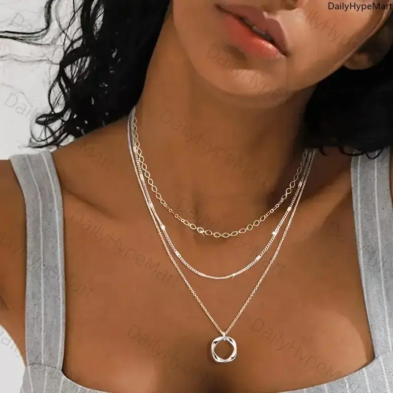 Layering Necklace for Women in 925 Sterling Silver, Elegant Jewelry with a Dainty Circular Pendant for Parties & Gifting, Multilayer Necklace, Fashion Pendants, Dainty Necklaces, Layered Chain Jewelry