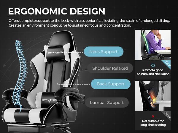 【New Year Sale】GTPLAYER Gaming Reclining Swivel Chair, Breathable Fabric Memory Foam Pillow, Smooth Rolling Swivel w/ Premium Spring Cushion