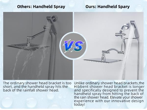 Hibbent All Metal 12'' Rainfall Shower Head, Dual Shower Head Combo, High Pressure Handheld Shower Wand, 16'' Adjustable Arc-shaped Shower Extension Arm, 71'' Hose, Showerhead Holder, Chrome