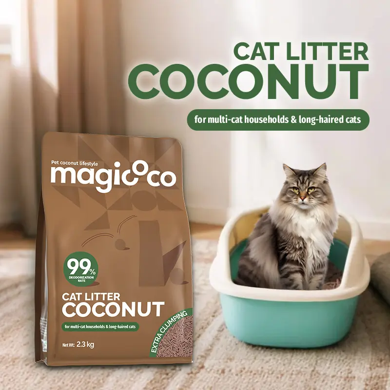 Bioline Coconut Cat Litter - Extra Clumping, 8x Absorption, 99% Deodorization, 0% Formaldehyde, Flushable - 2.3 cat litter kg (5.07 lb) Cat litter