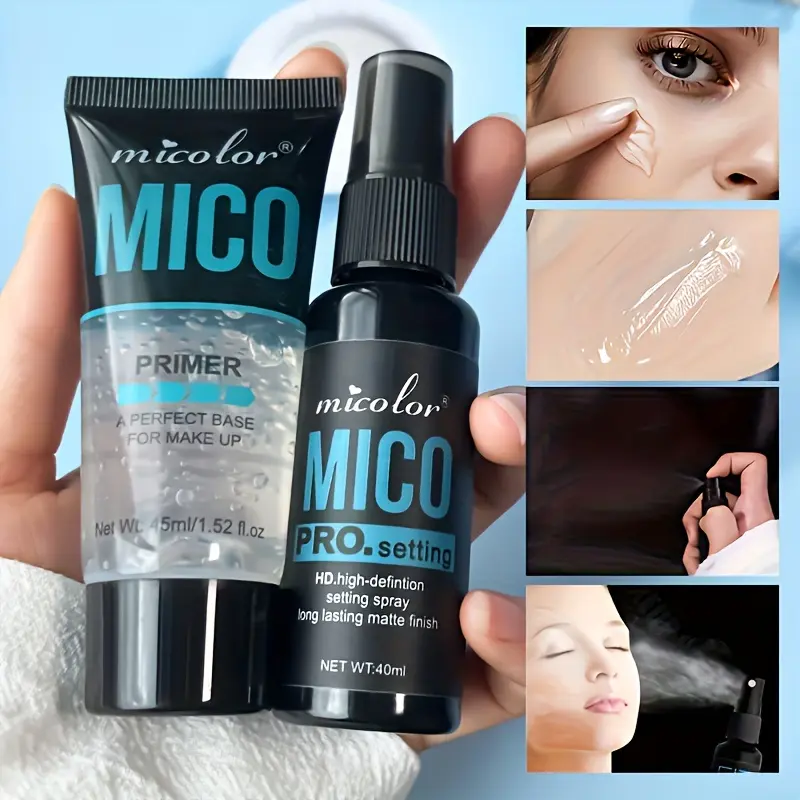 Primer & Setting Spray 2-Bottle Set,Invisible Pore, Long-Lasting Mattifying & Hydrating Formula for Normal to Oily Skin,Gel-Based & Hydrating Face Primer For Smoothing Skin, Matte Finish, Long-Lasting Face Mist for up to 16HR Wear, Youth, Filming, Events,