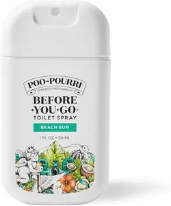 Poo-Pourri Before You Go Toilet Spray Travel Size 1oz – Bathroom Odor Eliminator Pocket Spray, TSA Approved Essential Oil Toilet Deodorizer, Beach Bum Coconut Orchid, Up to 50 Uses