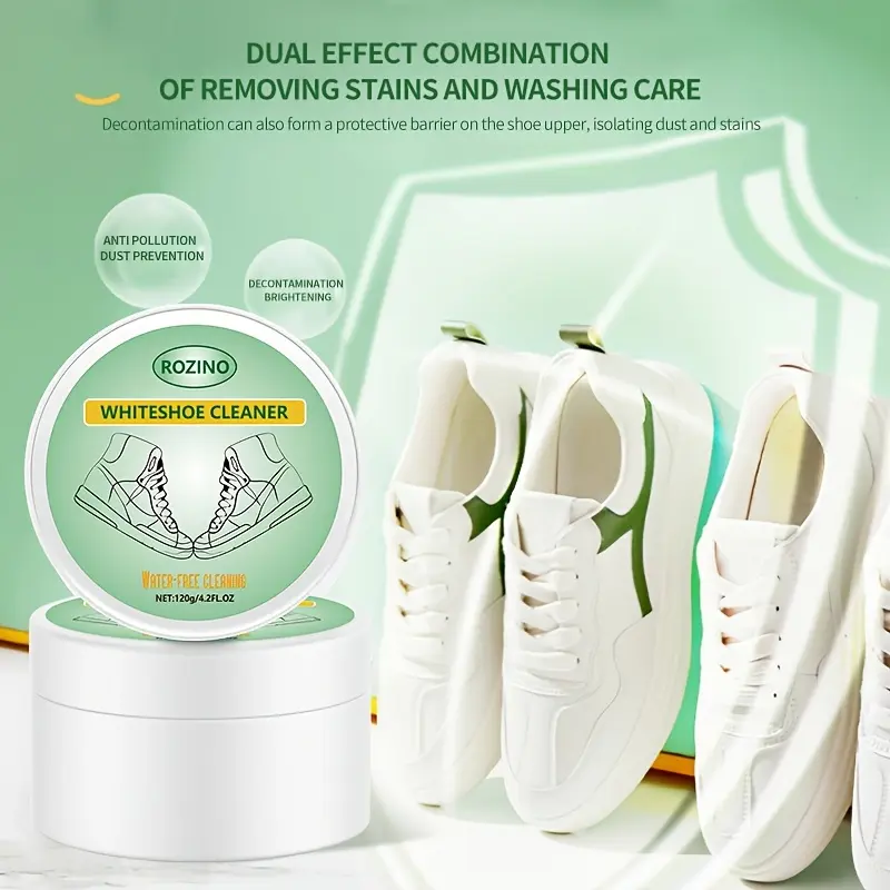 ROZINO White Shoe Cleaning Cream 2 Packs - Water-Free Stain Remover & Whitener for All Types of White Footwear Dual Effect Combination of Removing Stains and Washing Care