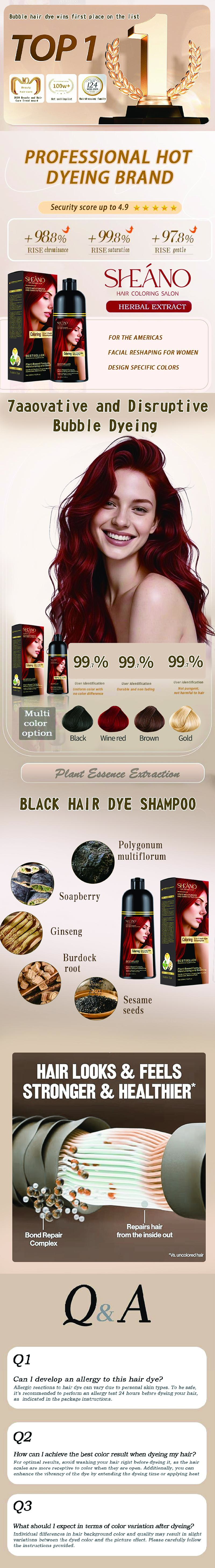 Multi-Color  3-in-1 Hair Dye Shampoo Instantly covers gray hair Burgundy, Golden Brown,  Chestnut Brown, Natural Black The perfect gift for men and women Gentle hair care dye shampoo