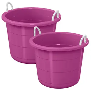 Life Story 17 Gal Plastic Storage Open Top Bucket w/ Rope Handles, Purple, 2 Pk